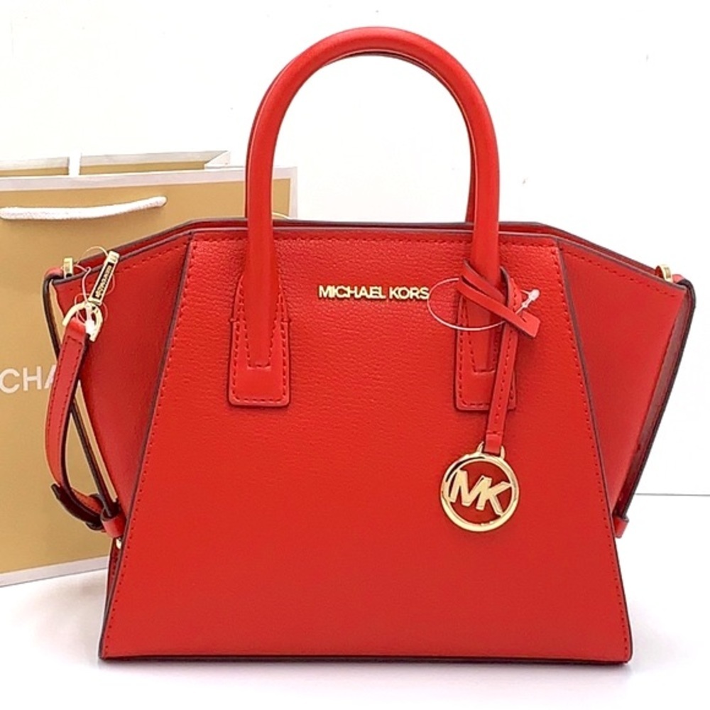 Michael Kors Avril Small Leather Top-Zip Satchel Color Flame - Picture 2 of 16